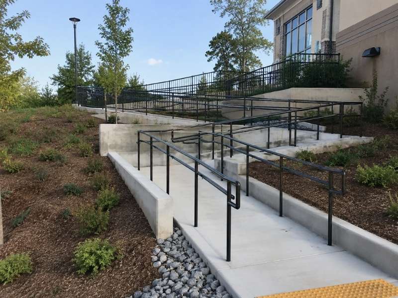 Construction Plans for an accessible ramp and walkway designed across a sloped site in Birmingham Alabama